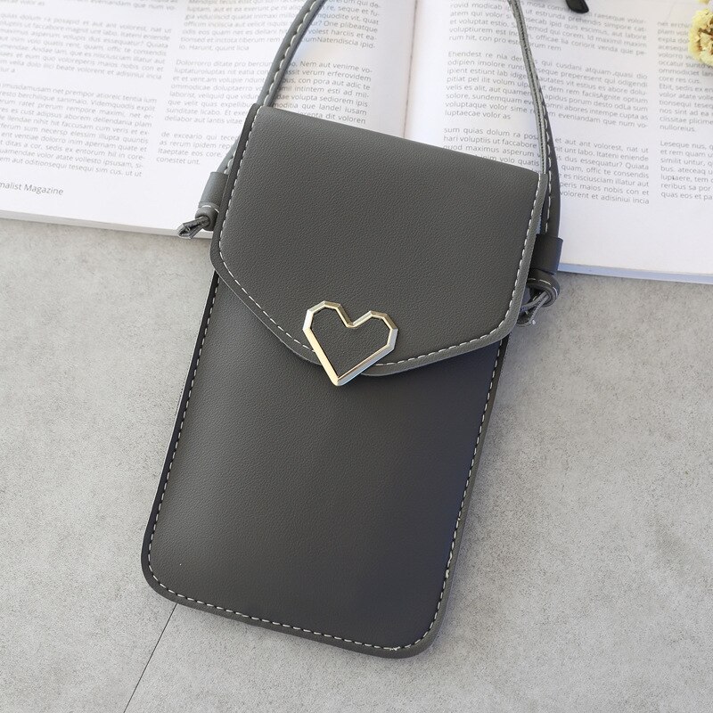 Sac à bandoulière de téléphone à écran tactile pour femmes, Mini sac à bandoulière pour étudiants, petit sac à pression décorations cœur d'amour, sac Transparent,: dark grey