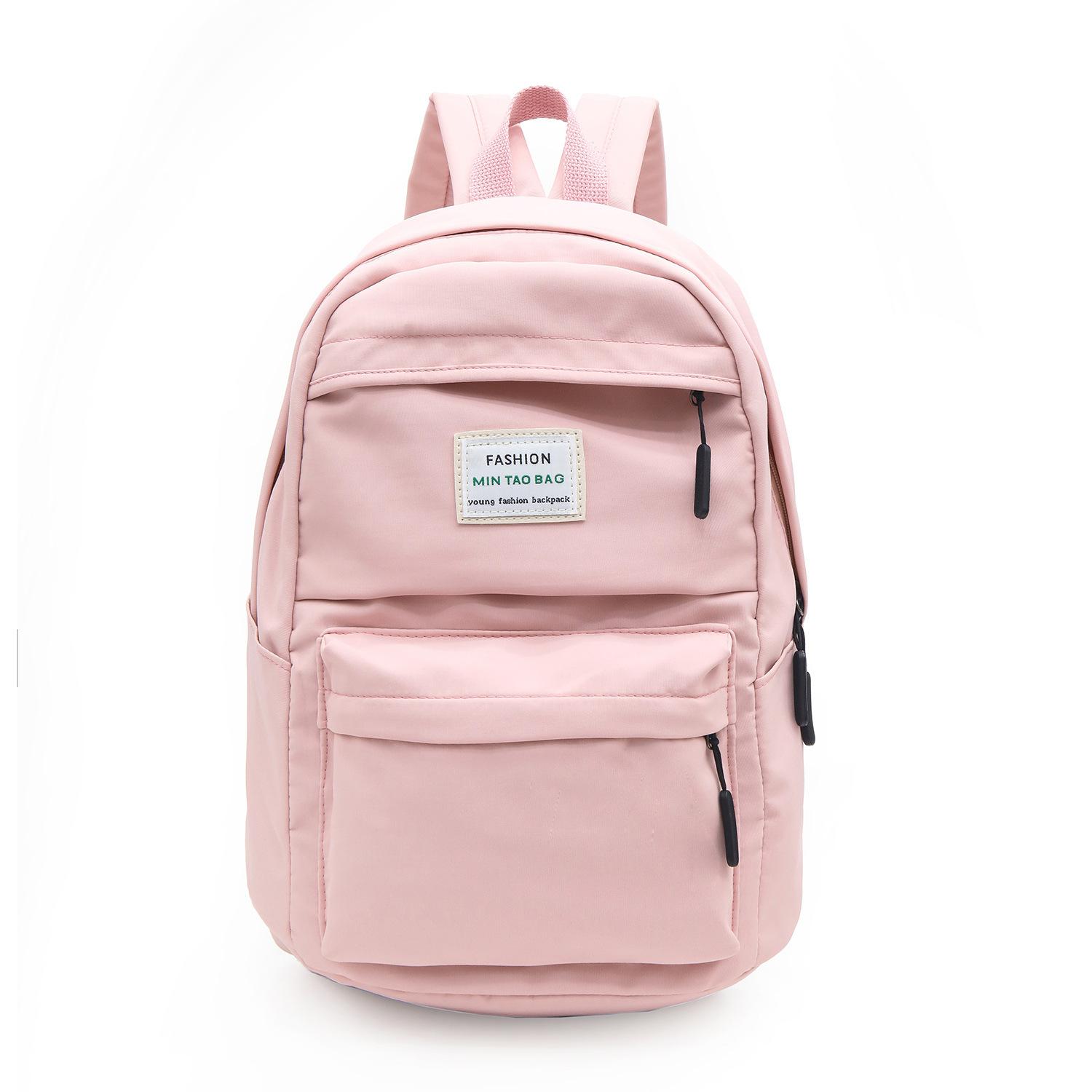 Nylon Women Backpack Large Capacity Student School Bag for Teenage Girl Solid Color Ladies' Travel Shoulder Bag Bagpack Rucksack: Pink 1set