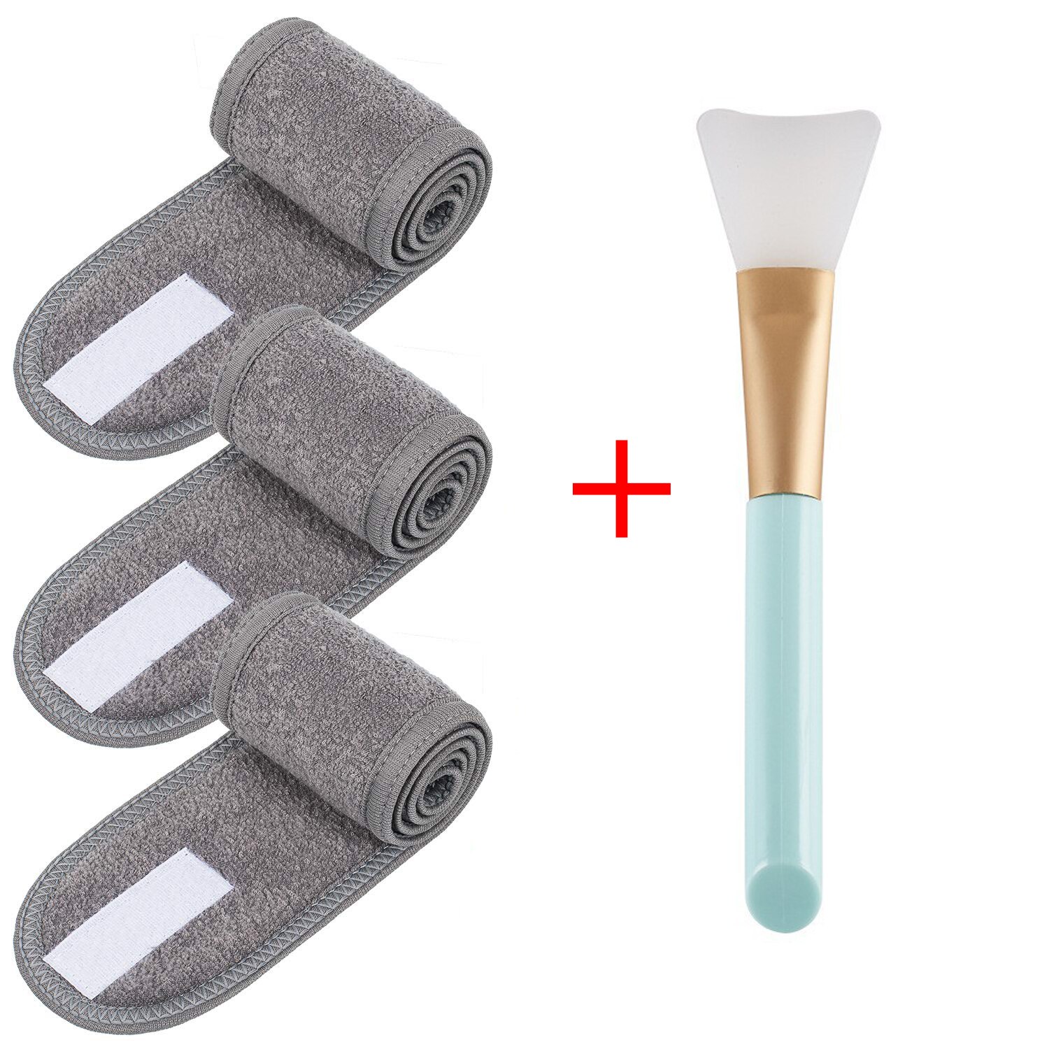 Diadema Facial ajustable con 1 Cepillo de mascarilla, accesorios de maquillaje para ducha, Spa, Yoga, lavado de cara, cosmética, 3 uds.: Grey