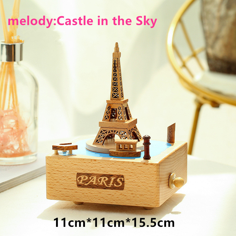 Rotary music box Choose eco-friendly wood Wood crafts music box A birthday Music box: The Eiffel Tower