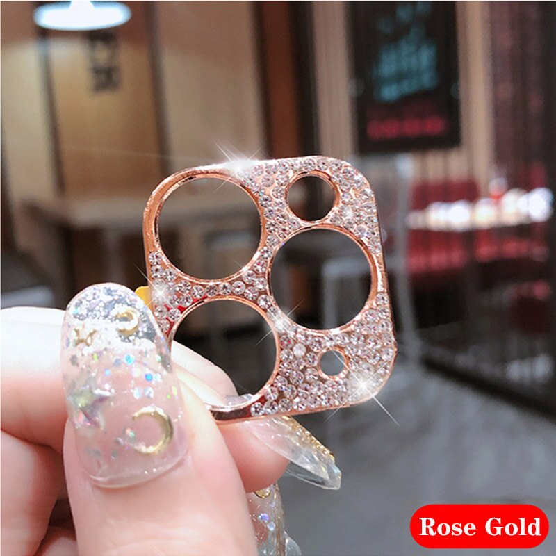 Bling Diamond Back Camera Lens Sticker for Iphone 11 Pro Max Full Camera Protetive Sticker for Iphone11 Pro Decoration Stickers: Rose for iphone 11