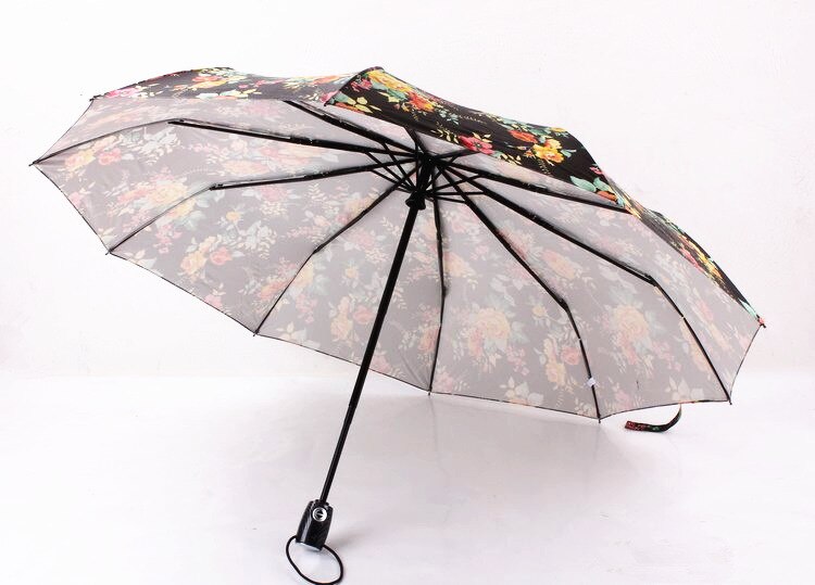 Ladies parasol Fully Automatic Compact Anti-UV printed flower Rain Sunshine Windproof Umbrellas Big Strong Women
