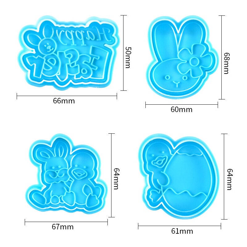 4Pcs DIY Happy Easter Bunny Egg Plastic Baking Mold Kitchen Biscuit Cookie Cutter Pastry Plunger 3D Fondant Cake Decorating Tool: B