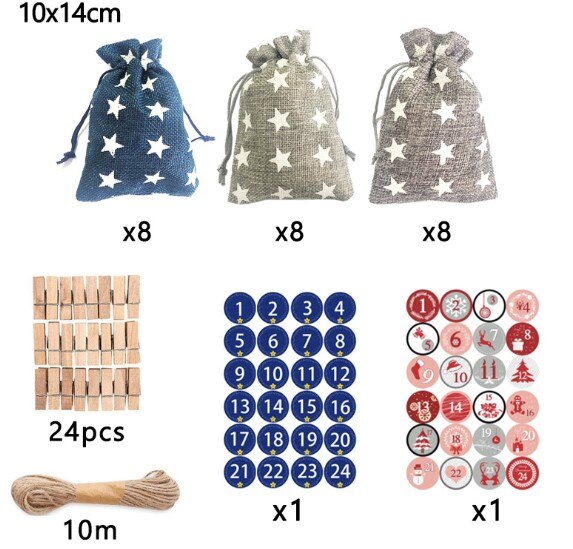 Festival Decoration Storage Bags With Wood Clips Sticker+10m Rope Christmas Pouch Ornaments For Home Office Deco: A01