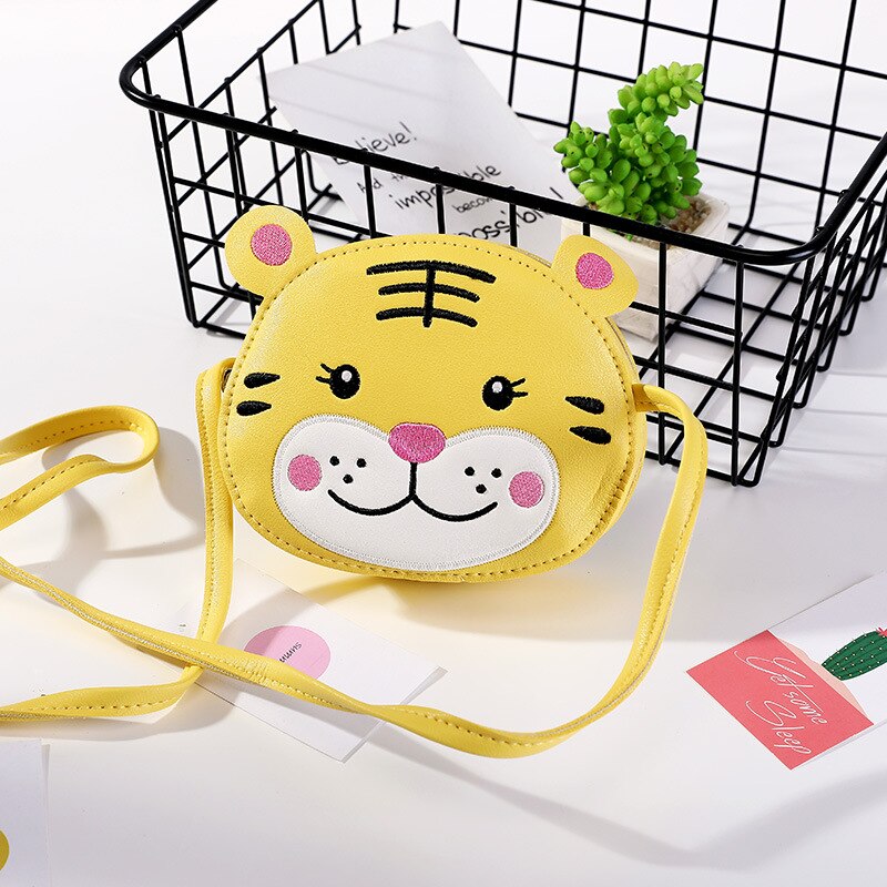 Korean Cute Kids Cat Crossbody Bag Cartoon Baby Girl Toddler Mini PU Messenger Bags Shoulder Bag: Yellow tiger