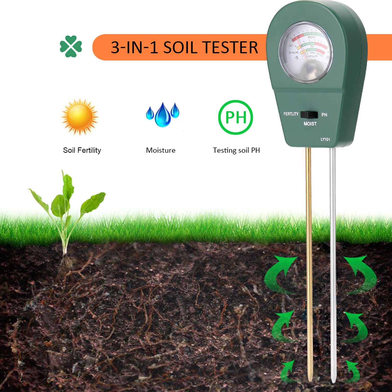 Soil Moisture Meter /Soil Fertility/Soil PH 3-in-1 Soil PH Meter Soil Detector PH Tester Soil Moisture Sensor For Garden Flowers