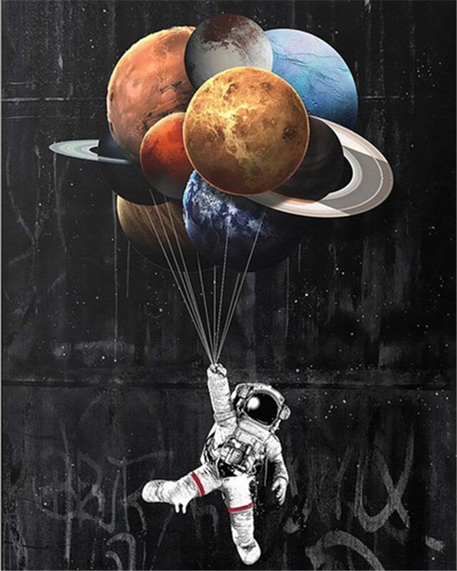AZQSD peinture par numéros espace astronaute bricolage toile peinture Kits mur Art peinture à l'huile par numéros paysage Unique: SZGD1-2779