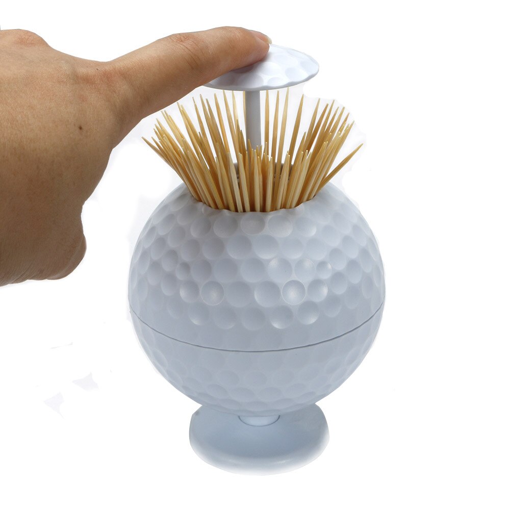 White ABS Golf Ball Shaped Automatic Pop-Up Toothpick Holder Novelty Golf Decoration 10.8x9x5.1cm
