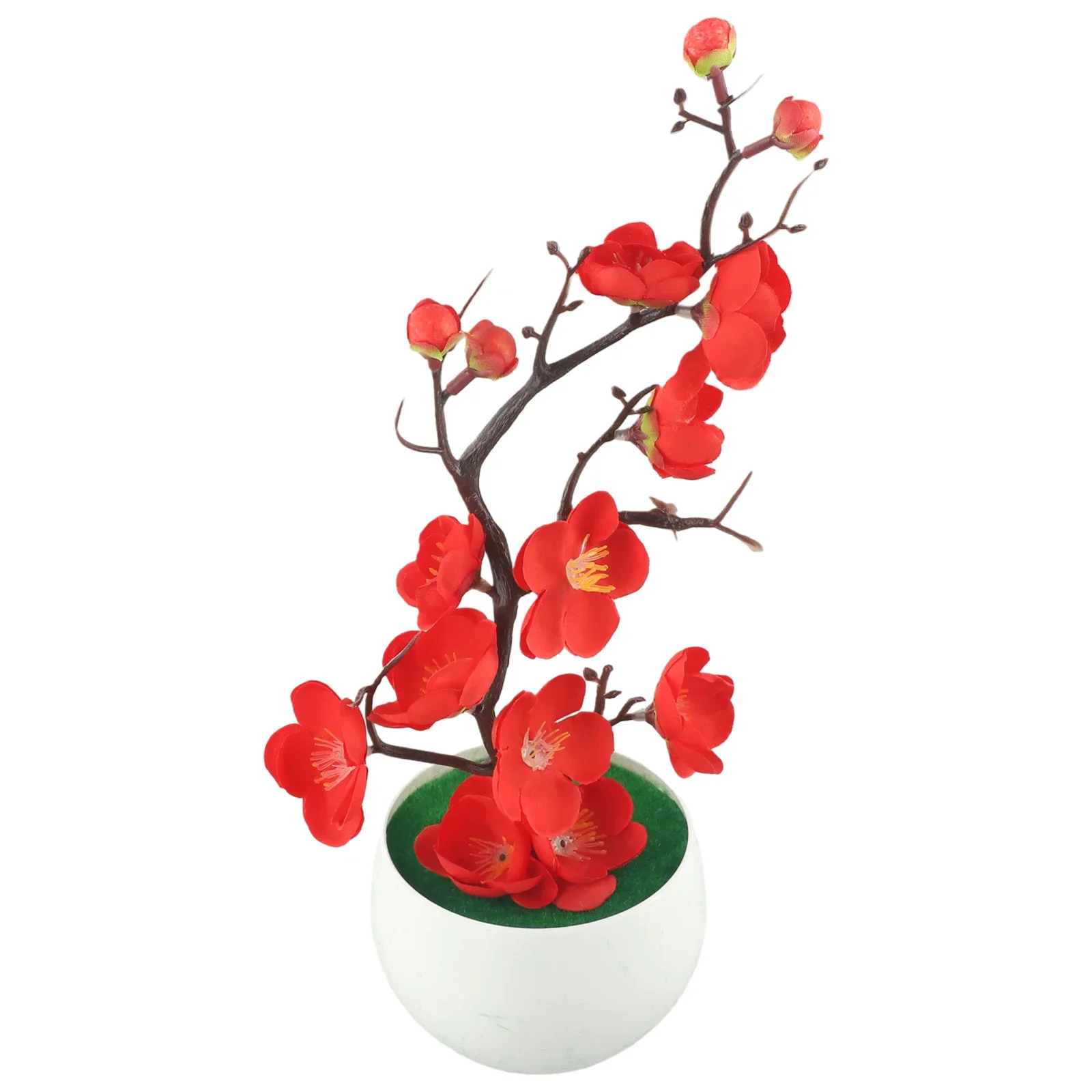 Plantes artificielles en pot 30x11cm, Simulation de bonsaï, fleur de prunier en soie, décoration de maison et de bureau, branche de fleur de prunier pour mariage ﻿: Rouge