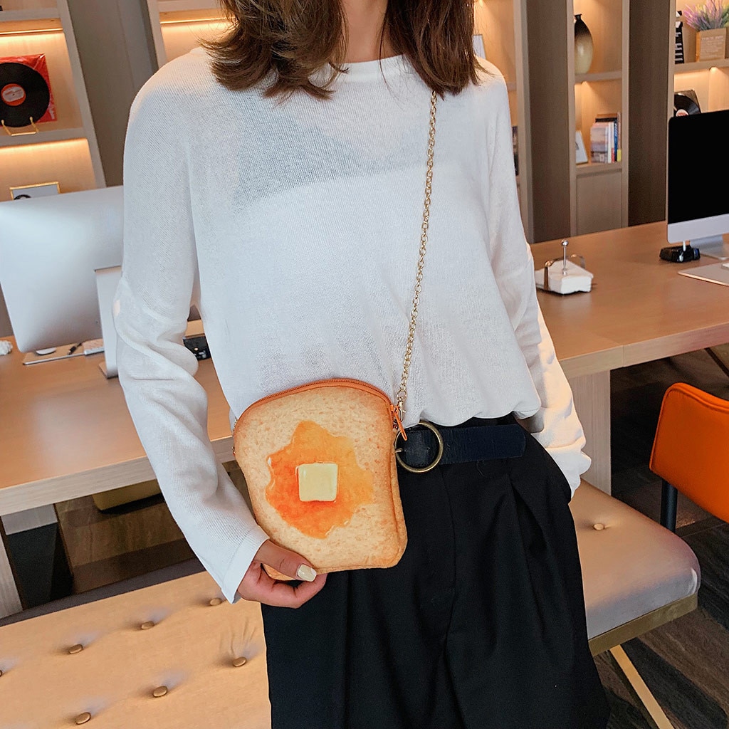 20 Mode Schoudertas Creatieve Stijl Dames Handtas Franse Toast Brood Afdrukken Keten Tas Leuke 3d Brood Messenger tas