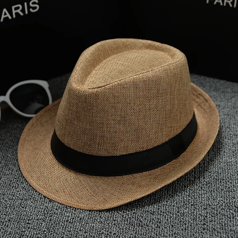 Zomer Fedora Hoed voor Mannen Modieuze Elegante Vintage Zwarte Vrouwen Wit Rode Rand Panama Top Jazz Strand Unisex Klassieke Cap: Goud