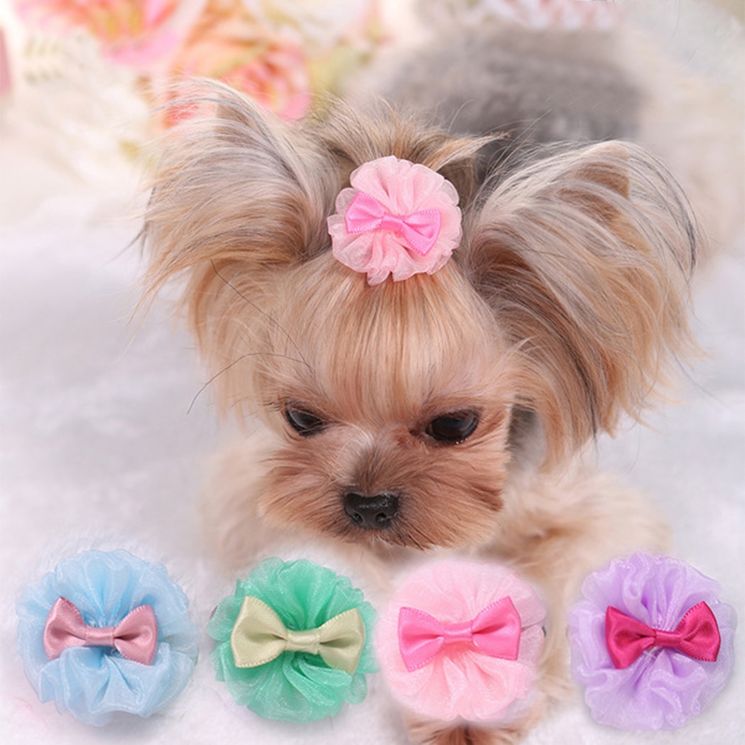 Cute Ribbon Puppy Medium Small Dog Hair Bows Random Colors Pet Hair Accessories Pearls Style Flower Pattern Dog Bows