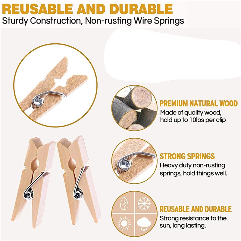 150pcs Mini 25 mm Natural Wooden Clips Photo Clips Clothespin Craft for Decorative Wood Clips Pegs Wall Hanging Picture