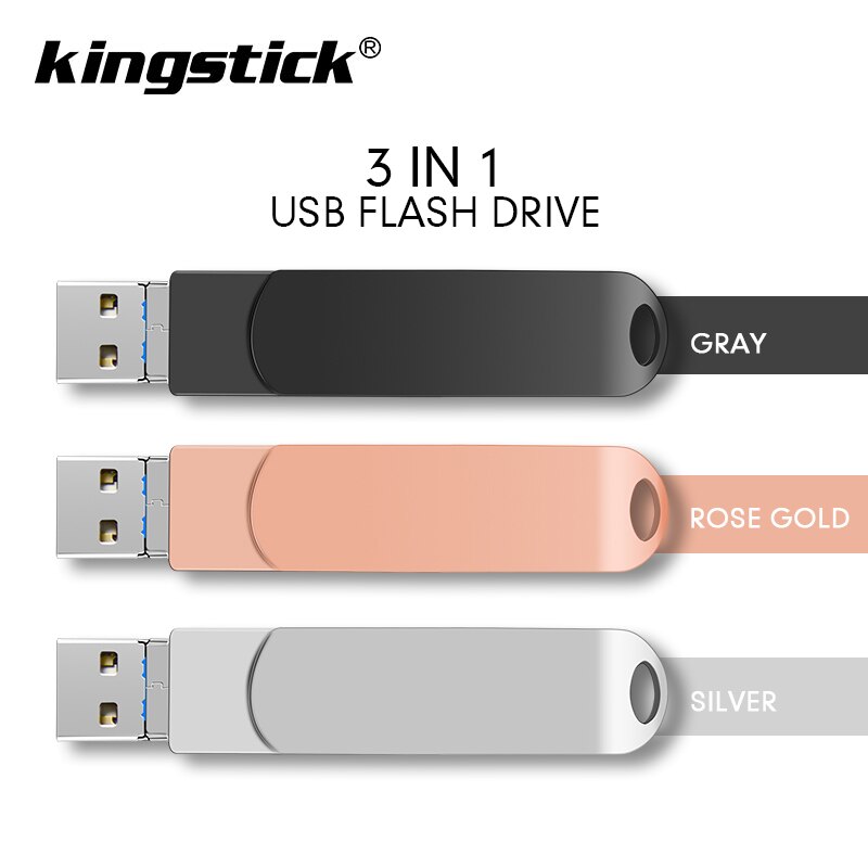 hotsale TYPE C 3in1 USB Flash Drive 64GB Pen Drive 32GB 16GB 8GB Pen Drive package for iPhone
