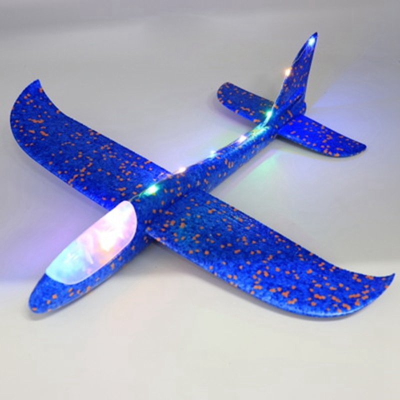 2 Stuks Voor Kinderen Hand Gooien Model Vliegtuig: 1 Pcs 48Cm Hand Gooi Verlichting Up Flying Zweefvliegtuig Vliegtuig Glow Blue & 1 Pcs Diy Lu