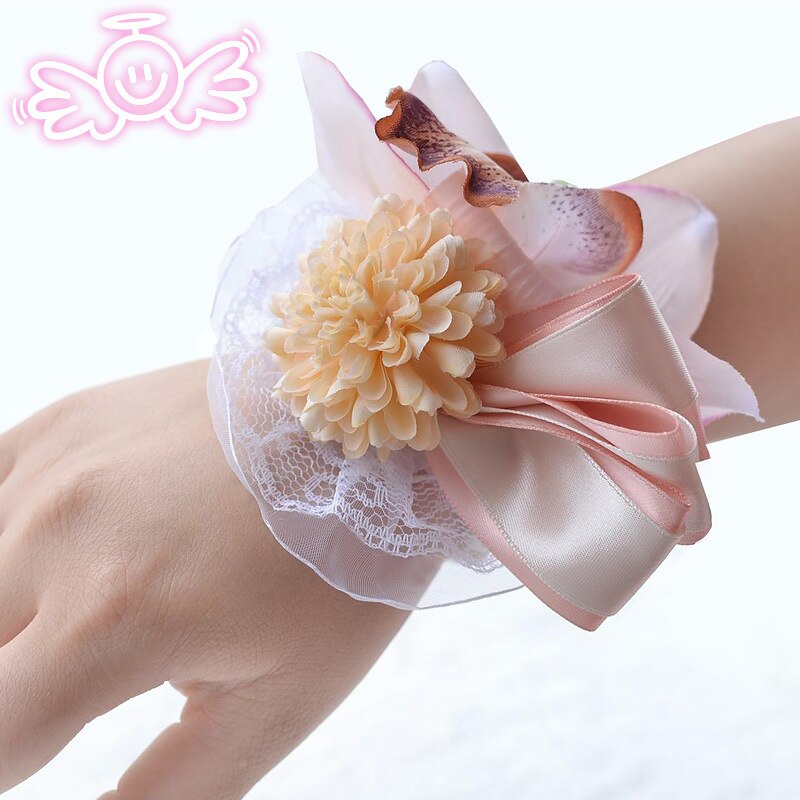 Piękny fioletowy różowy kolor kwiat panny młodej druhny bukiet ślubny sztuczny kwiat róży bukiety ślubne: Wrist 2