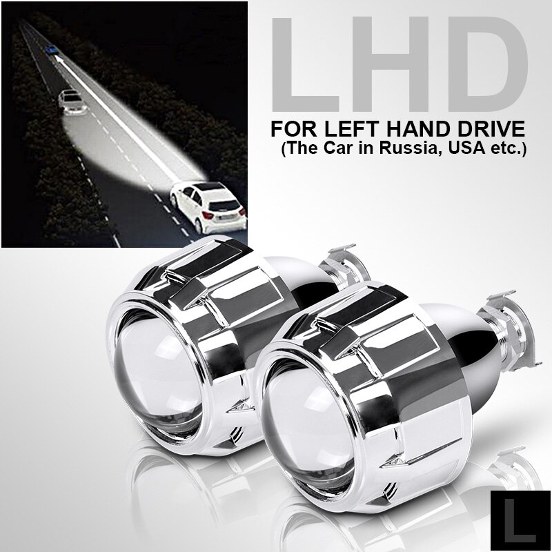 Lente de proyector bi-xenón para coche, luz LED de Ojos de demonio de 2,5 pulgadas, ajuste H4 H7, enchufe, 2 piezas: LHD Silver