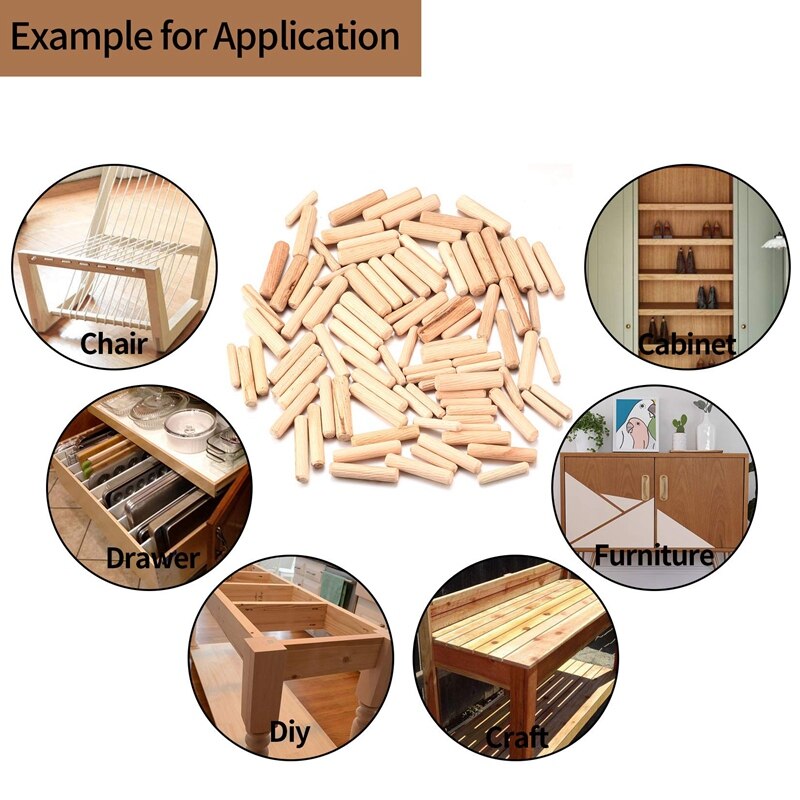 300Pcs 6mm 8mm 10mm L Fluted Wood Dowel Pins Beveled Ends Tapered for Easier Insertion Straight Grooved Pins