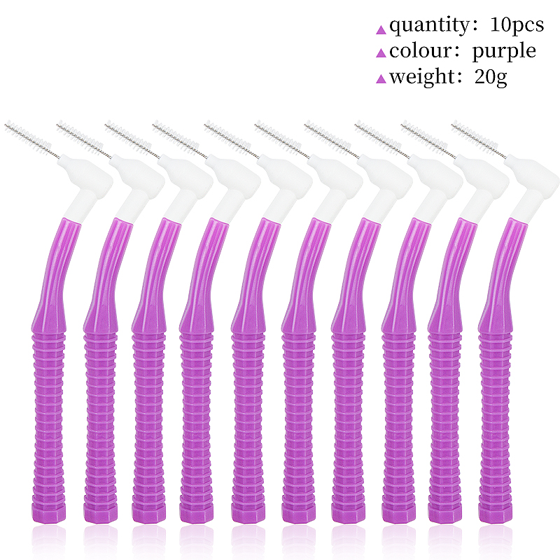 10 Pcs Orthodontic Toothpick Teeth Whitening Tooth Pick ToothBrush Oral Hygiene Care Tools L Shape Push-Pull Interdental Brush: PURPLE