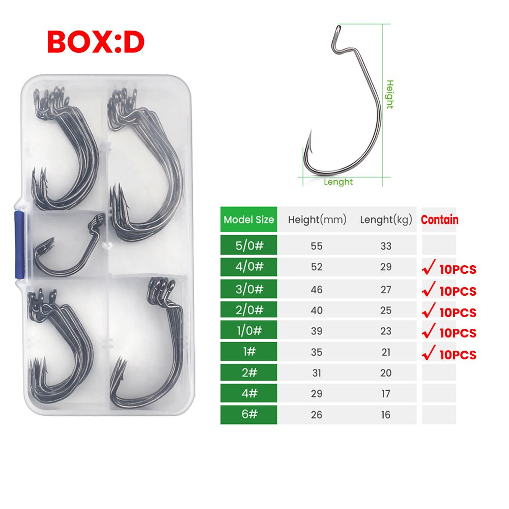 DNDYUJU-anzuelos de pesca de mar 6 #-5/0 #, accesorios aparejos, señuelo de pesca suave, 50 Uds.: BOX-D