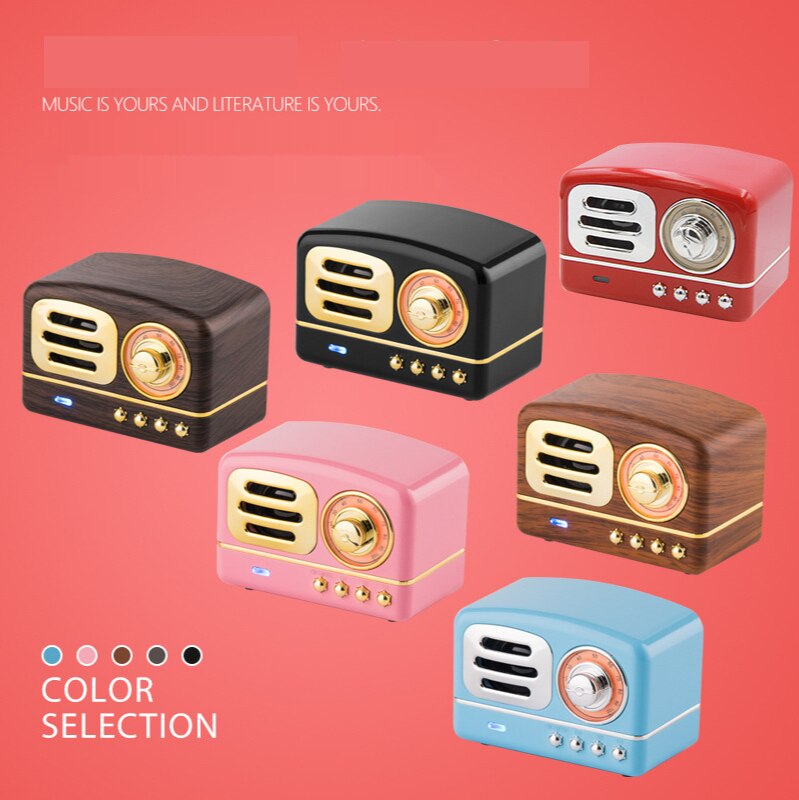 Retro Bluetooth Speaker Radio Portable Mini Wood Grain Subwoofer Plug In Card Mobile Phone Mini Audio