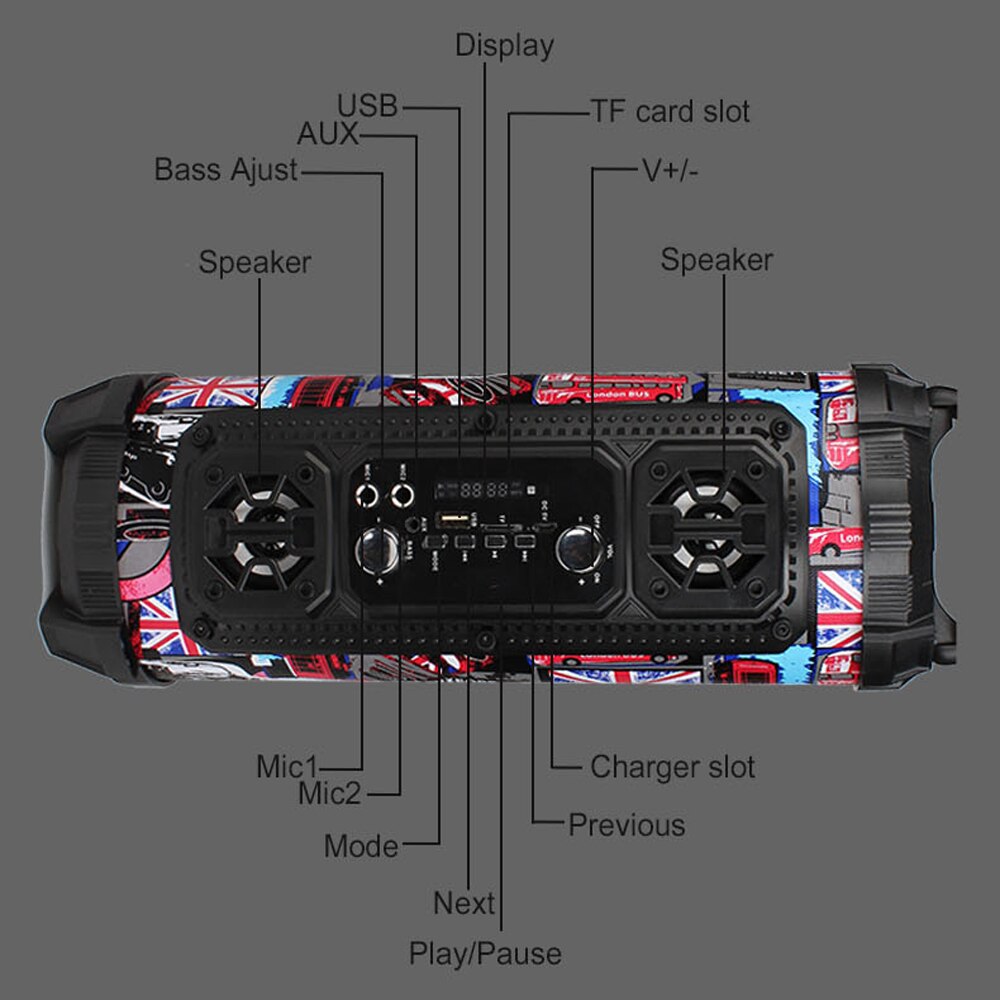 Altavoz portátil grande, altavoz Supergraves con Bluetooth para ordenador de alta potencia, Subwoofer de 15W, caja Boom de centro de música con USB AUX FM