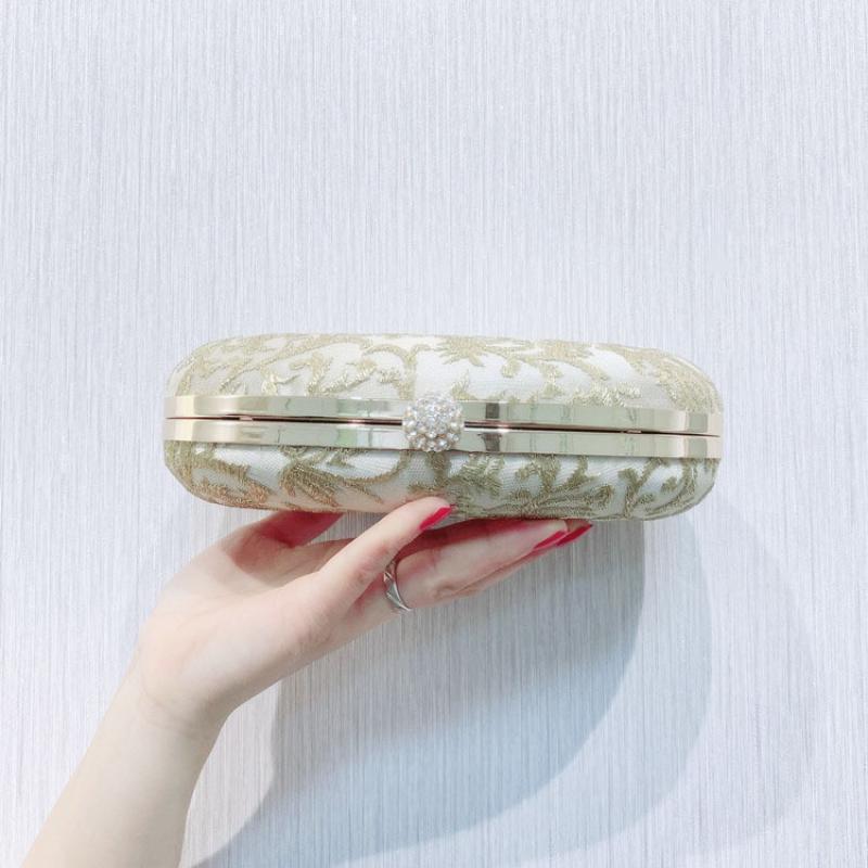 Damen-clutch, bestickte ovale schultertasche mit kette, retro-vintage-clutch, trendige tasche für hochzeiten und partys