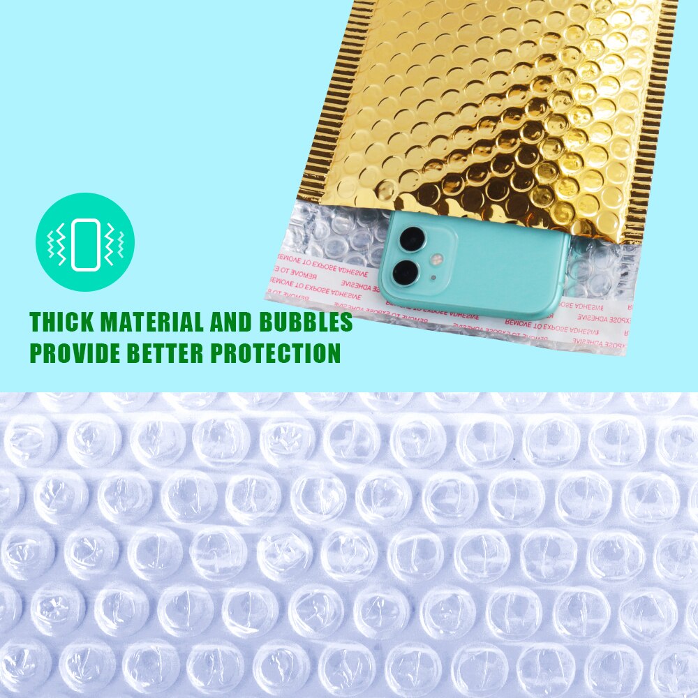 10PCS/Pack Gold Metallic Bubble Mailers Foil Bubble Bags Aluminized Postal Wedding bags Packaging Padded Envelopes