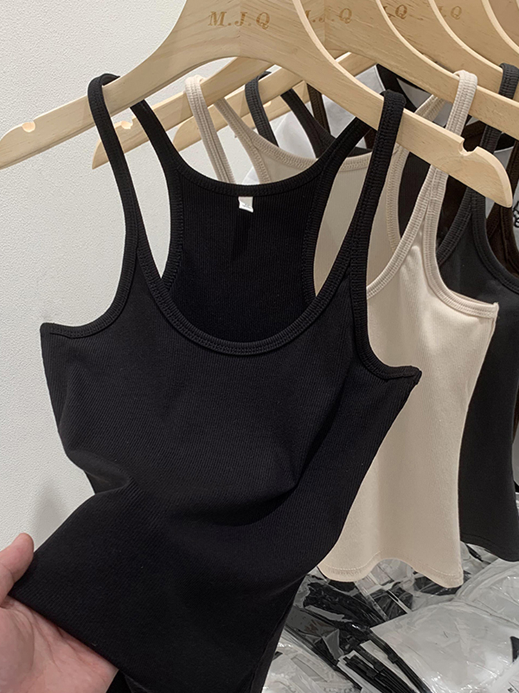 Effen Kleur Basis Geribbelde Gebreide Tanktop Dames Zomer Vintage Mouwloze Camis 90S Coole Meisjes Streetwear Zachte T-Shirts: L / Black