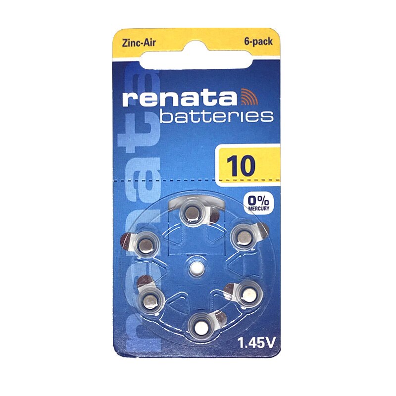 6Pcs Renata 10 1.45V 105Mah Zink-lucht Batterijen ZA10 PR70 A10 Voor Gehoorapparaat Batterijen Button Coin mobiele