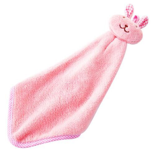 Baby Infant Coral Velvet Hand Towel Cartoon Animal Rabbit Kitchen Hanging Bath Wipe Towel Washcloths Kids Handkerchief: Pink