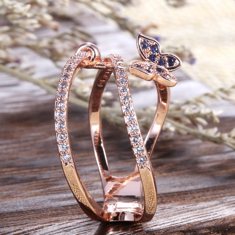 Wedding Hollow Out Vlinder Cz Ring Voor Vrouwen Officieel Voorstel Bloem Blad Ring Wedding Bands Met Uniek