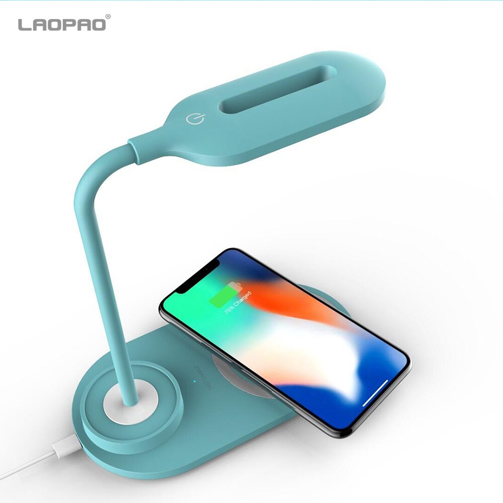 Laopao 10w qi hurtig trådløs opladning led bord bordlampe bærbar øjenbeskyttelse 360 graders fleksibel berøringskontrol natlys: Grøn