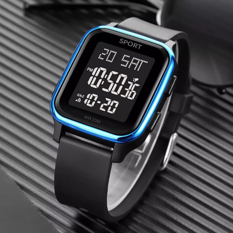 Reloj deportivo YIKAZE para hombre, reloj electrónico multifunción resistente al agua, reloj de pulsera Digital LED ultrafino para hombre y estudiante: Rosa