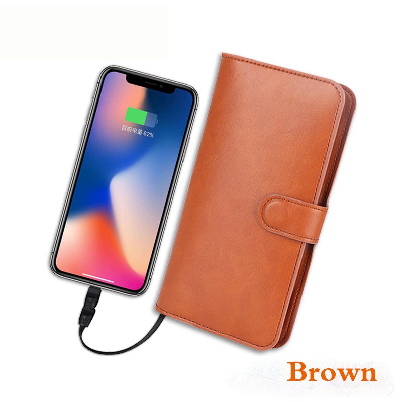 Smart Wallet Wireless Charging Men Women Wallet Adapt For Ipone And Android Capacity 6000 mAh Long Wallet Electronic Toy: Brown