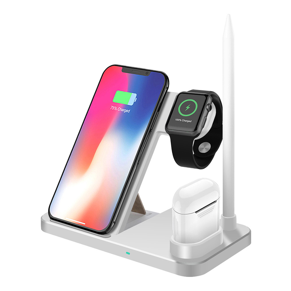 Carregador rápido 15w sem fio 4 em 1 qi, plataforma de carregamento para iphone 11 xs xr x 8 qi suporte para airpods pro apple watch 5 4 3 2 1: Type B 10W White