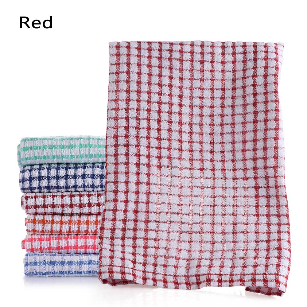 1pc 42*62cm absorberande torkhandduk bomull kökshanddukar tvätt skålen rengöringsdukar gitter handduk köksmaterial: Röd