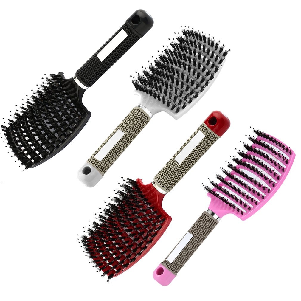 4 farger kvinner hårmassasje kam Bryst og nylon hårbørste våt krøllete detangle hårbørste til salong frisør styling verktøy