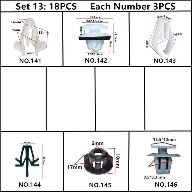 For Toyota Tundra Solara Scion Car Bumper Fender Wheel Arch Door Panel Trim Roof Cover Trunk Strip Snap Rivet Fastener Clips Kit: 18PCS Mixed Set 13