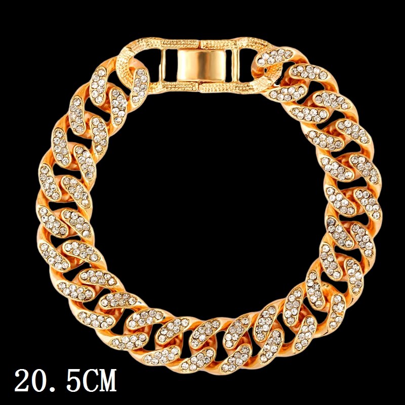 Mode Bling Verharde Rhinestone Prong Cubaanse Ketting Armband Voor Vrouwen Mannen Hip Hop Iced Out Chunky Link Chain Armbanden sieraden: 007801GD