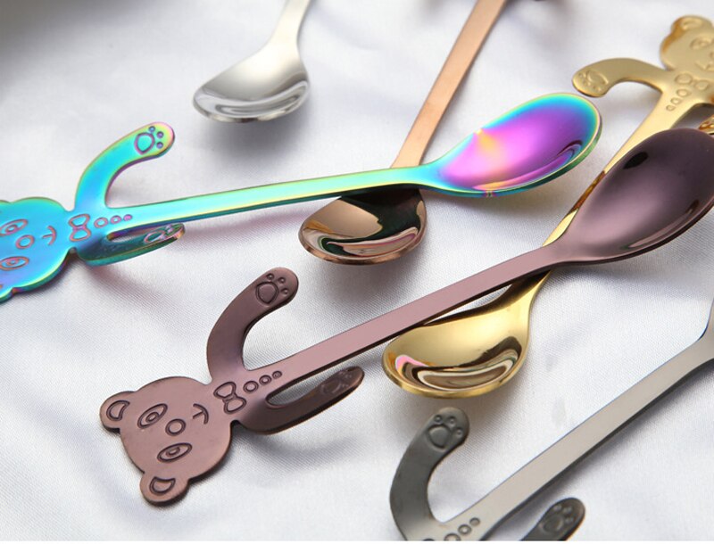 Fargerik rustfritt stål panda skje, liten espresso skje, morsom skje oppheng, teselskap stiring scoop, katt te skje