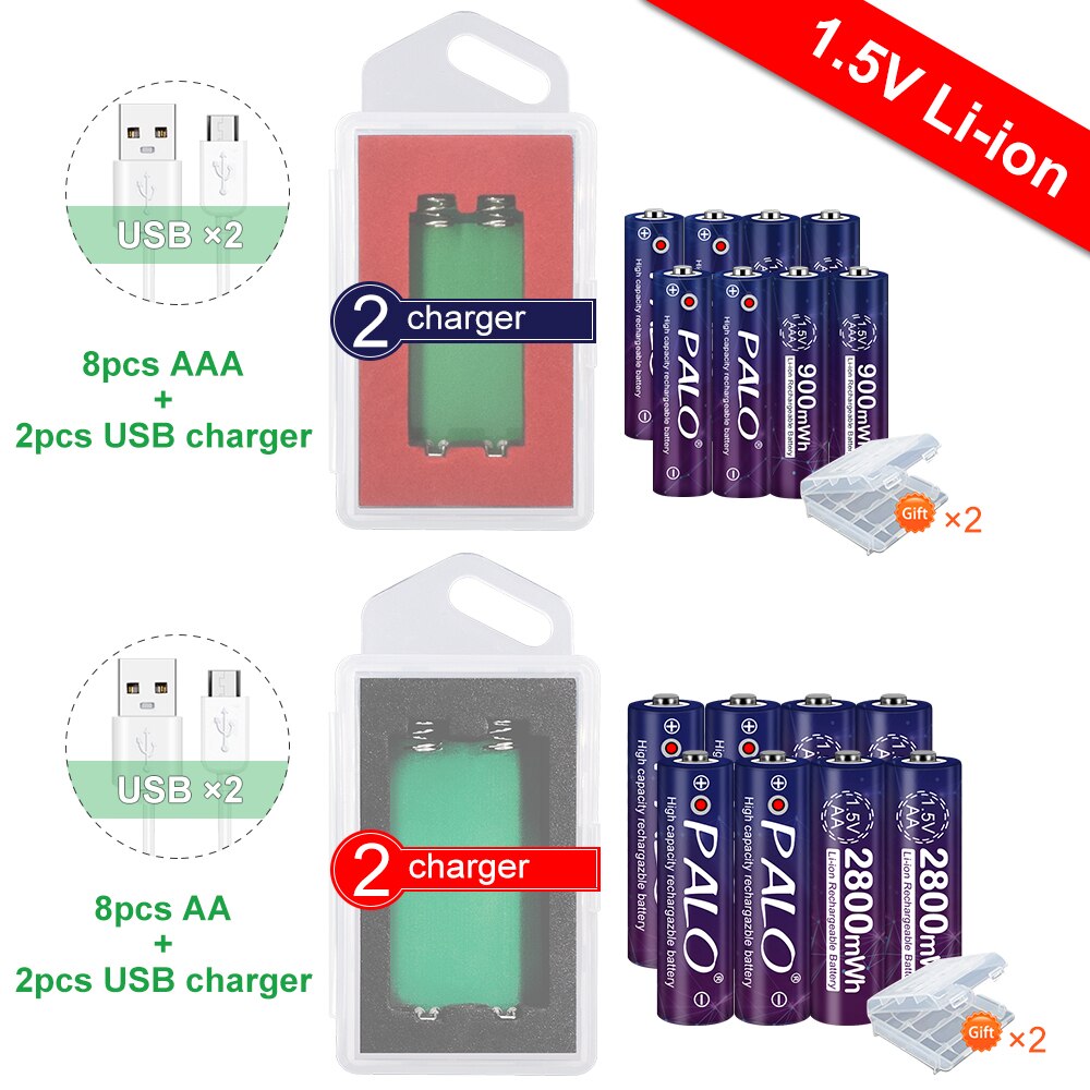 1.5V AA+AAA Rechargeable Battery 1.5v AA 2800mWh AAA 900mWh lithium Li ion Li-ion Batteries for MP3 Player Toys Remote Controll: 8AA8AAA and 2charger