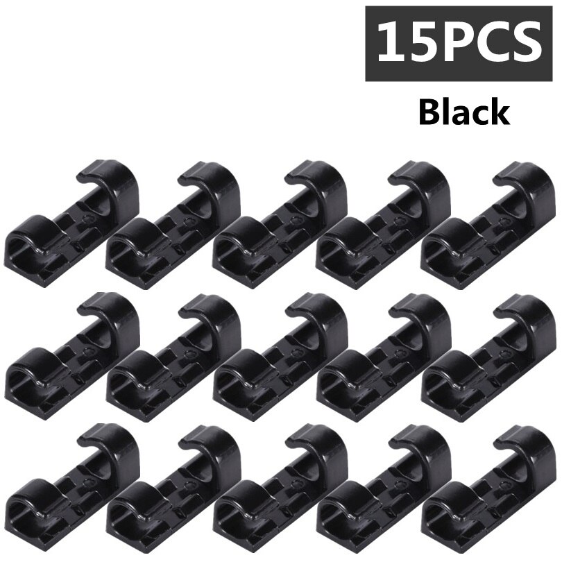 15PCS/lot Cable Organizer Clips USB Charging Cable Winder Desktop Tidy for Mouse Headphone Wire Manager Organizer Protector: 15PCS Black