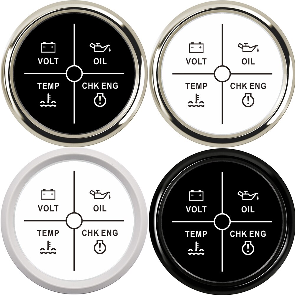 Medidor de alarma para coche y barco, medidor de temperatura del agua, voltaje, presión de aceite, control de motor, 4 indicador de alarma LED, indicador de temperatura de agua
