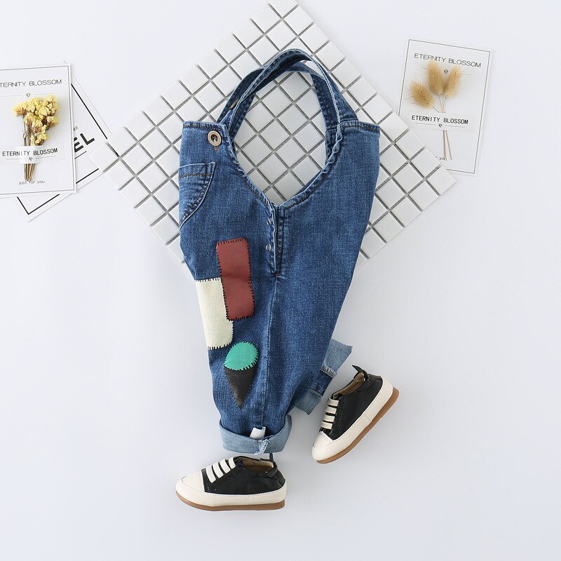 Kids Patch Bib Overalls Boys Girls Casual Printed Patch Adjustable Straps Denim Overalls Kids clothes