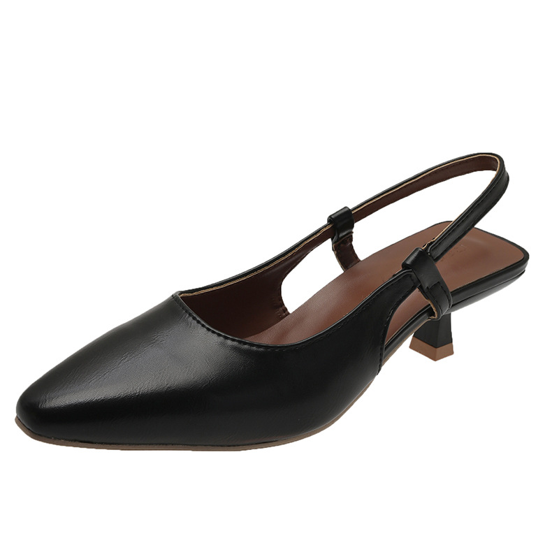 Baotou-Sandalias de tacón fino de alto grado para mujer, zapatos individuales de tacón bajo puntiagudos con falda, 24, primavera y verano: Negro / 40