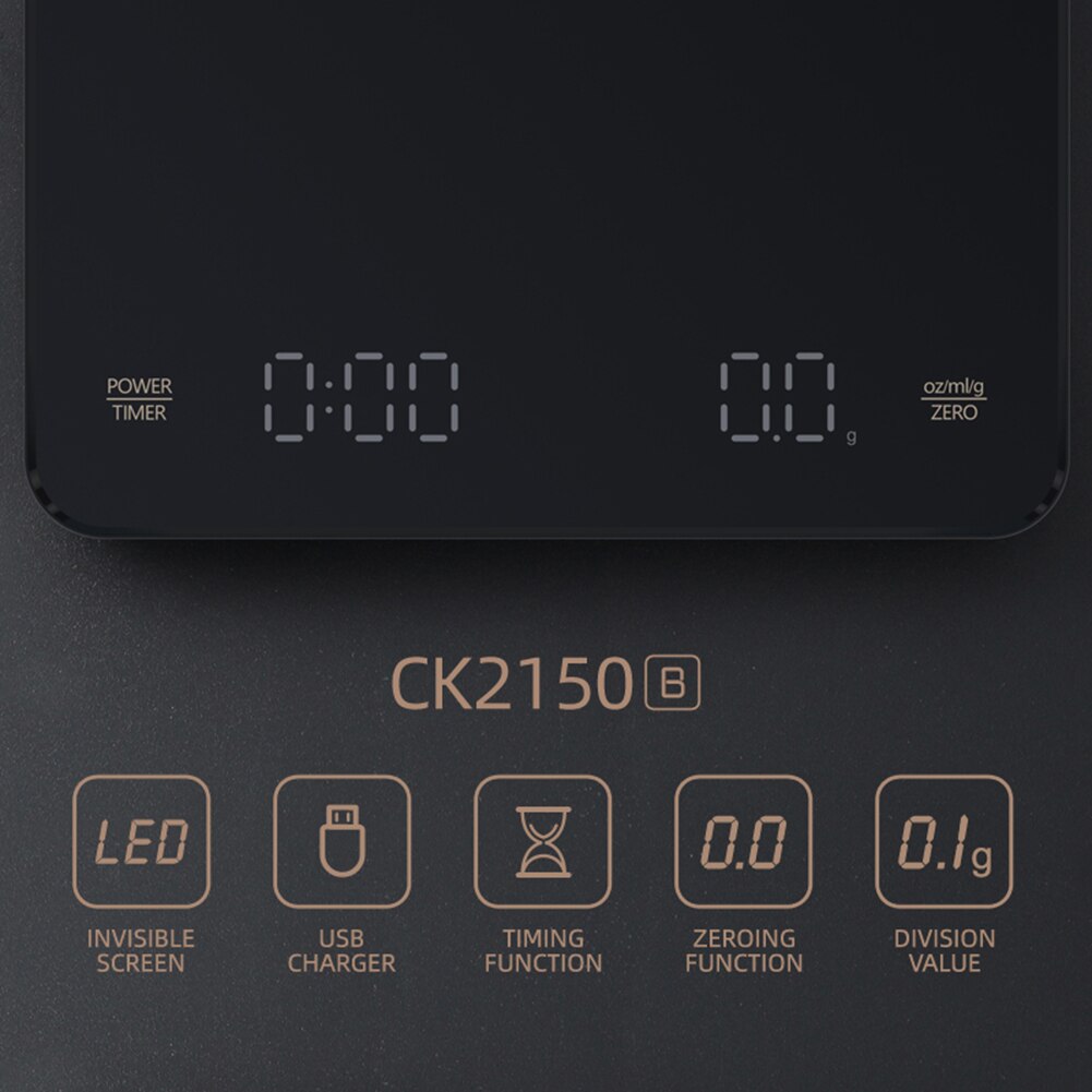 Smart Drip Coffee Scale 3kg/0.1g Timing Hand Brewing Coffee USB Electronic Home Kitchen Scales Household Kitchen Scale
