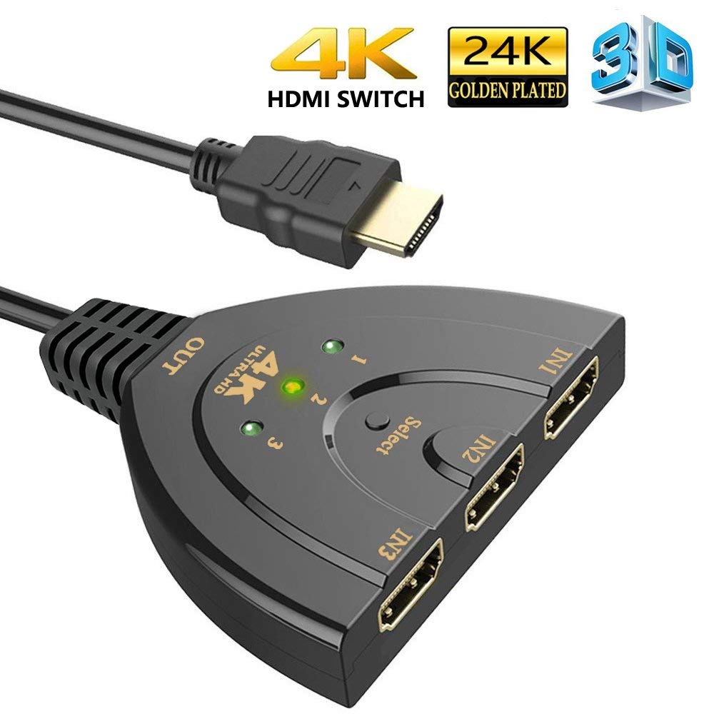 HDMI Switch 3 Poort 4 k HDMI Schakelaar 3 in 1 Out met Hoge Snelheid Switch Splitter Pigtail Kabel Ondersteunt full HD 4 k 1080 p 3D Speler: 4K 30hz