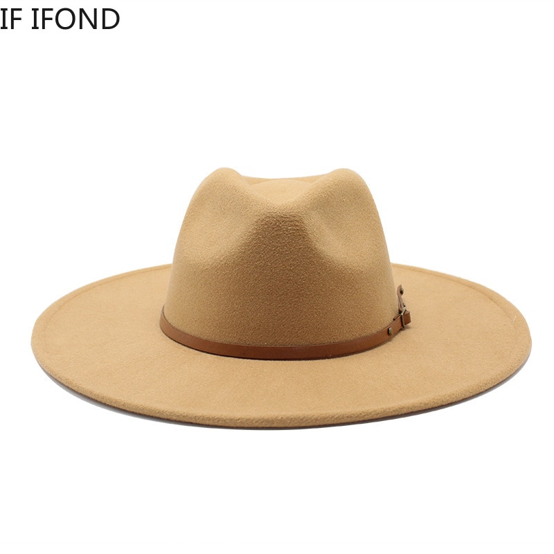 Sombrero de ala ancha para hombre y mujer, sombrero de ala ancha de lana sólida clásica, estilo británico, Panamá, Jazz, iglesia, 9,5 CM,