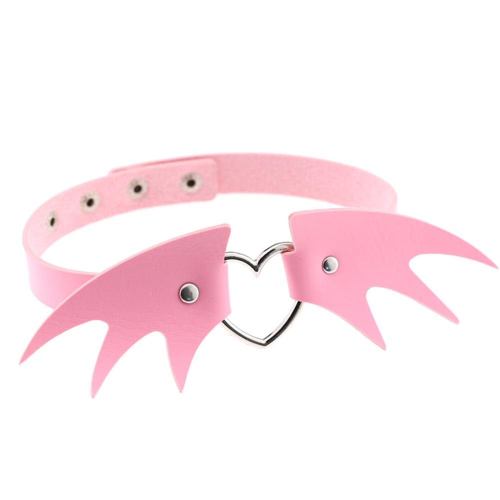 Neue punk gothic kleine teufel pu-leder engel liebe flügel pfirsich herz halsketten kragen schlüsselbein halskette: pink